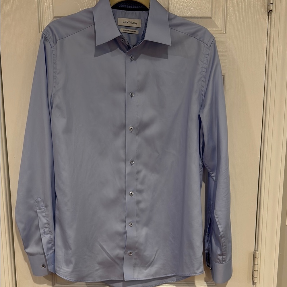 Levinas 15-15 1/2 34/35 Men's Blue Dress Shirt, 100% Cotton
